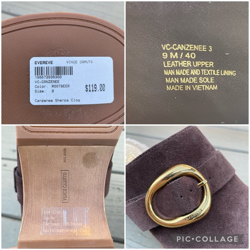 NWOB Vince Camuto Canzenee Sherpa Clogs in Rootbeer Suede size 9 - Picture 15 of 16